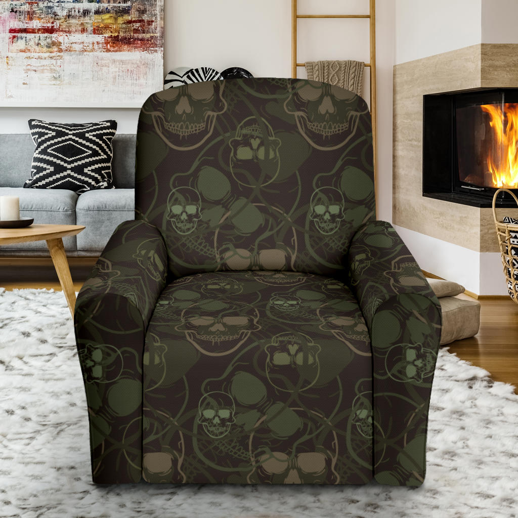 Skull Camo Style Print Design LKS308 Recliner Slipcover with Pocket