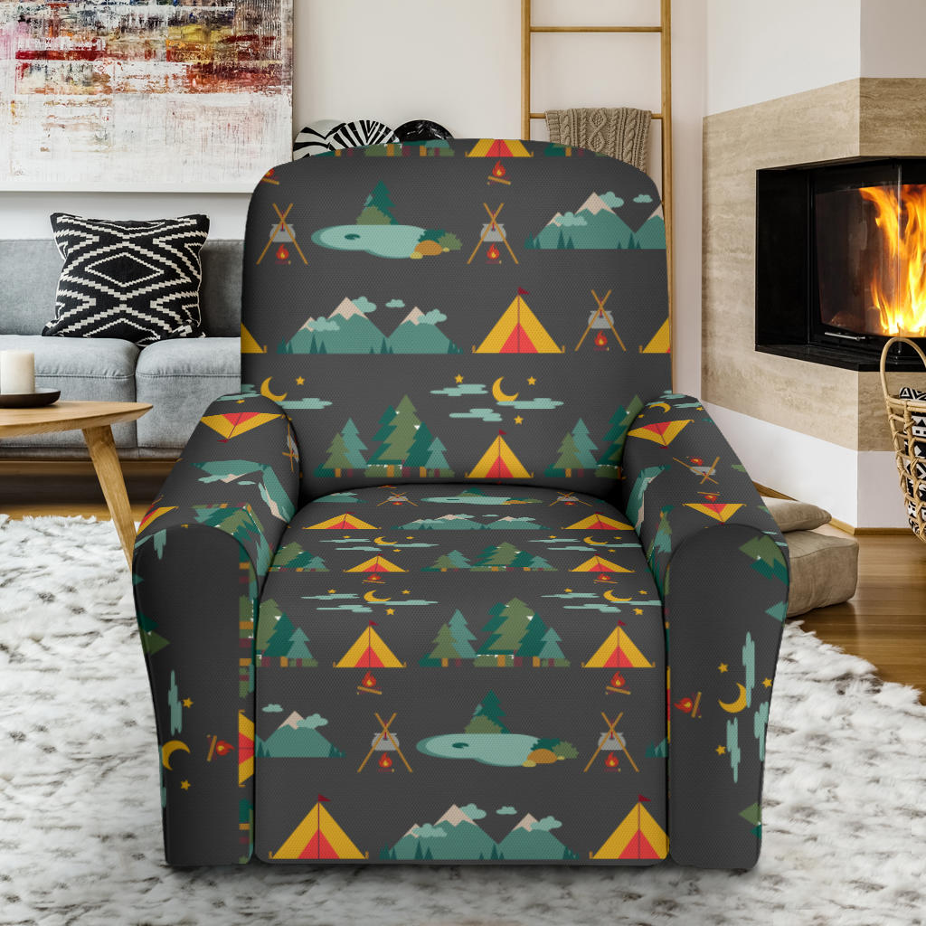 Camping Tent Pattern Print Design 03 Recliner Slipcover with Pocket