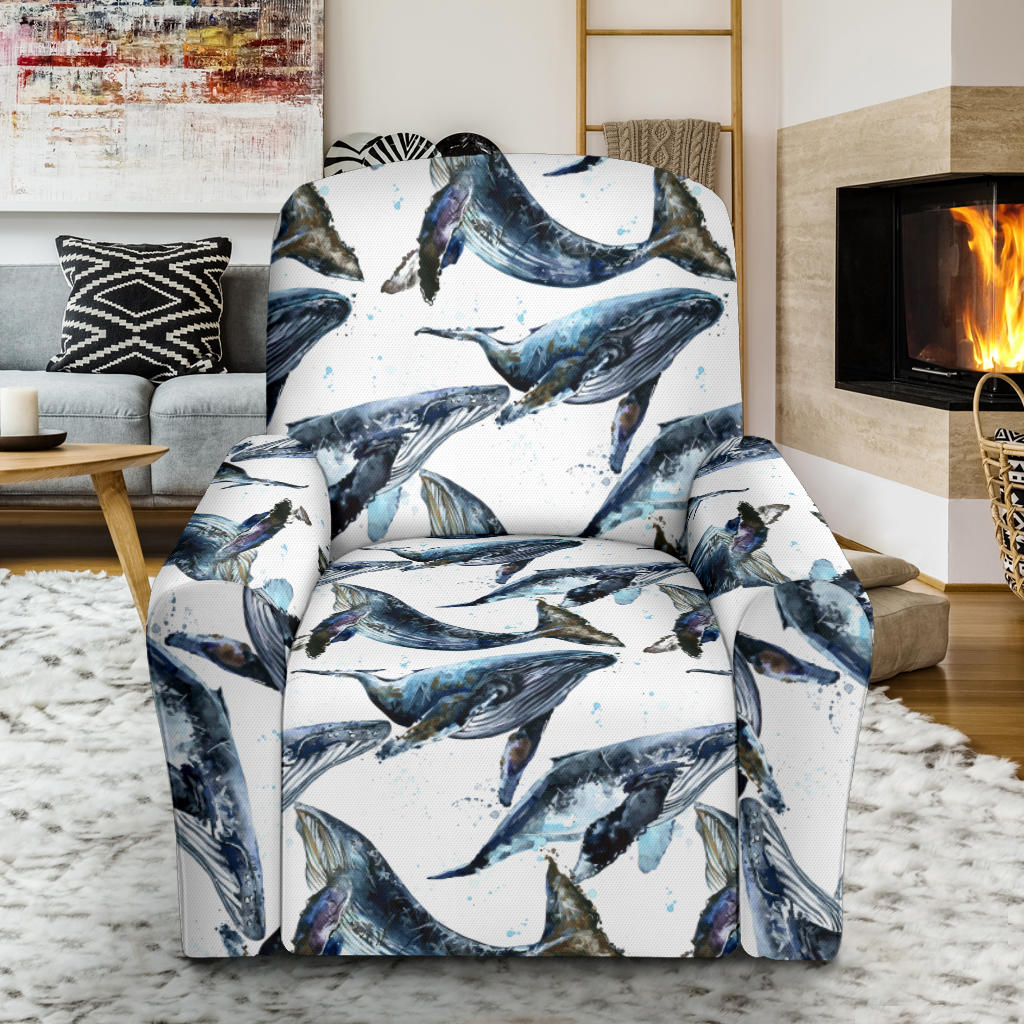 Blue Whale Pattern Print Design 03 Recliner Slipcover with Pocket