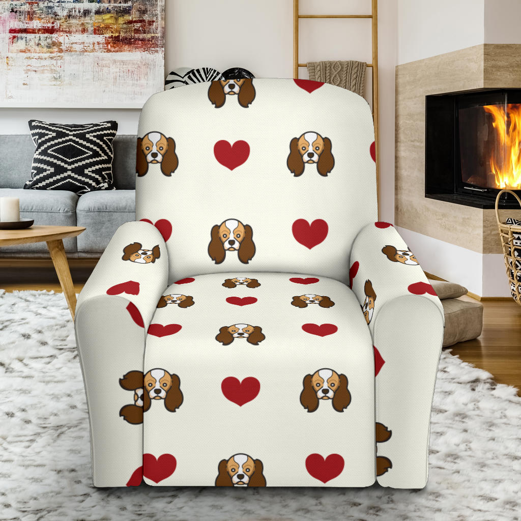 Cavalier King Charles Spaniels Pattern Print Design 01 Recliner Slipcover with Pocket
