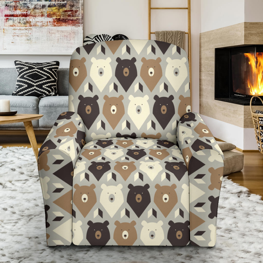 Bear Pattern Print Design 04 Recliner Slipcover with Pocket