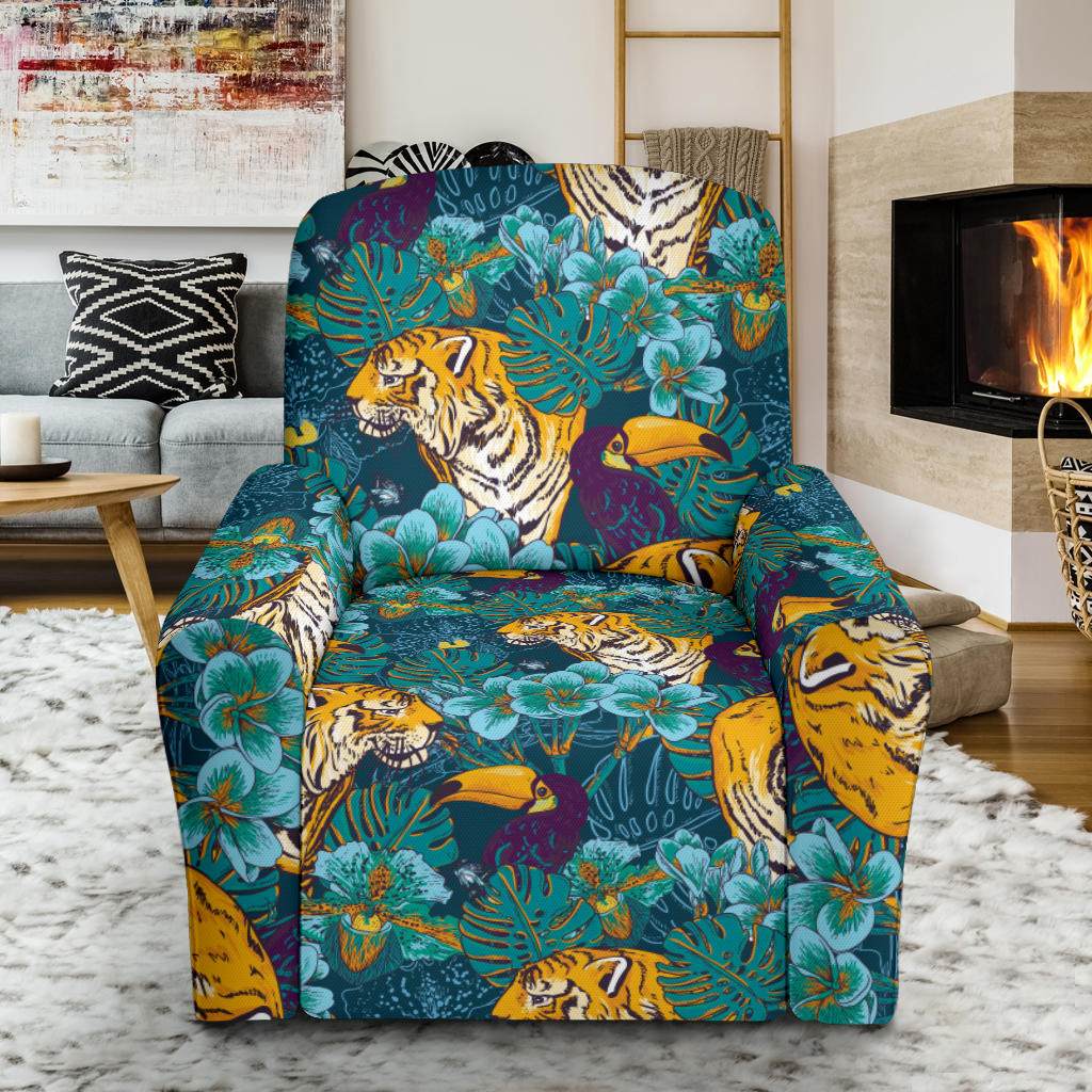 Tiger Tropical Print Design LKS301 Recliner Slipcover with Pocket