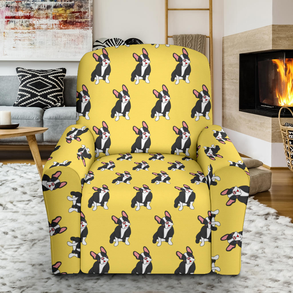 Boston Terrier Pattern Print Design 06 Recliner Slipcover with Pocket
