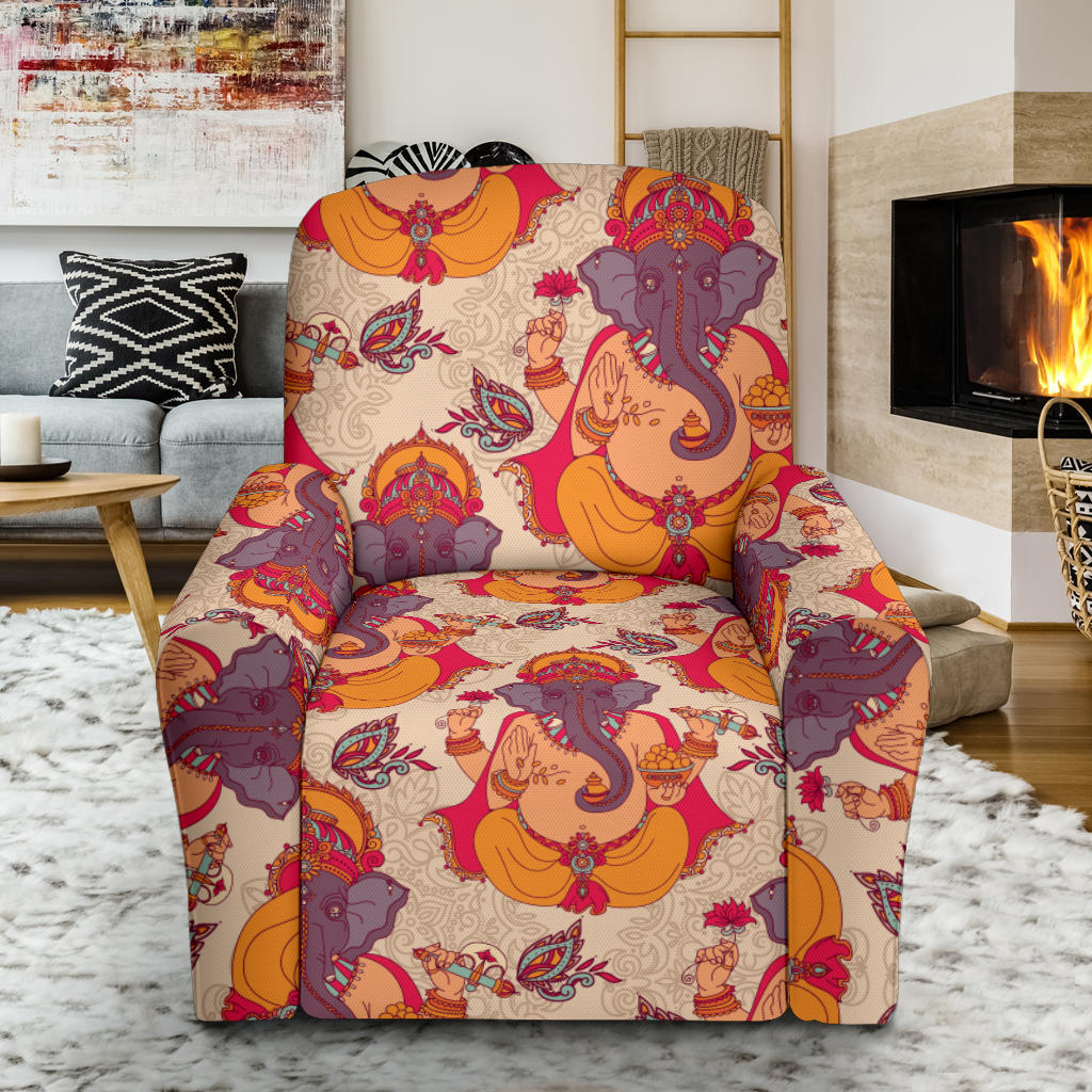 Ganesha Indian Pattern Print Design 02 Recliner Slipcover with Pocket