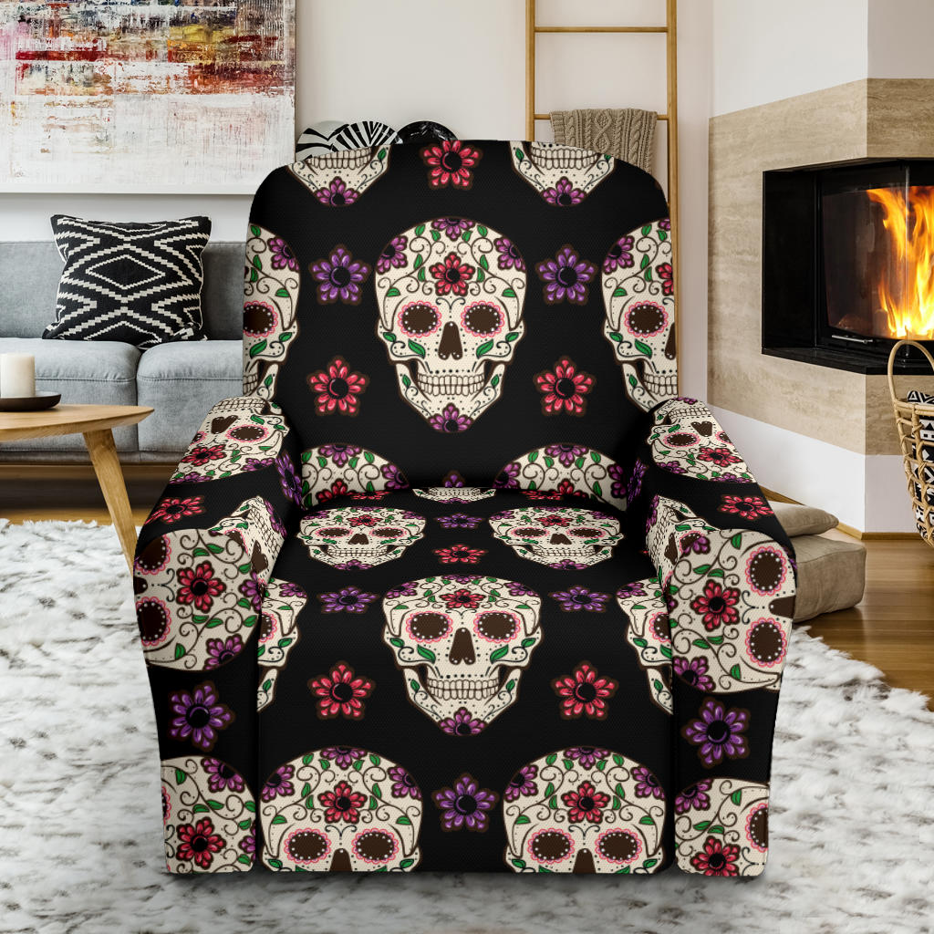 Sugar Skull Print Design LKS304 Recliner Slipcover with Pocket