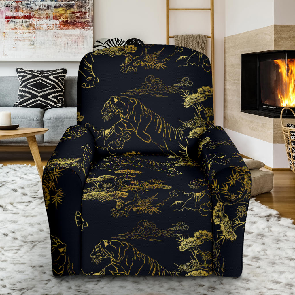 Tiger Japan Style Print Design LKS305 Recliner Slipcover with Pocket