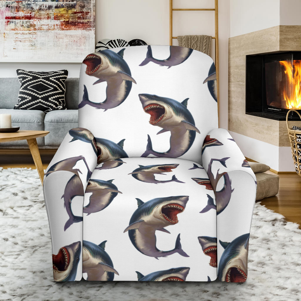 Great White Shark Pattern Print Design 03 Recliner Slipcover with Pocket