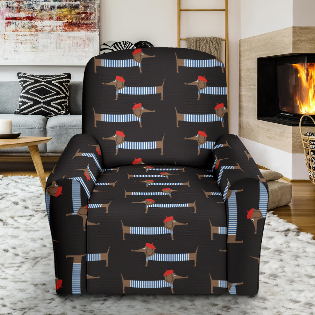 Dachshund Pattern Print Design 04 Recliner Slipcover with Pocket