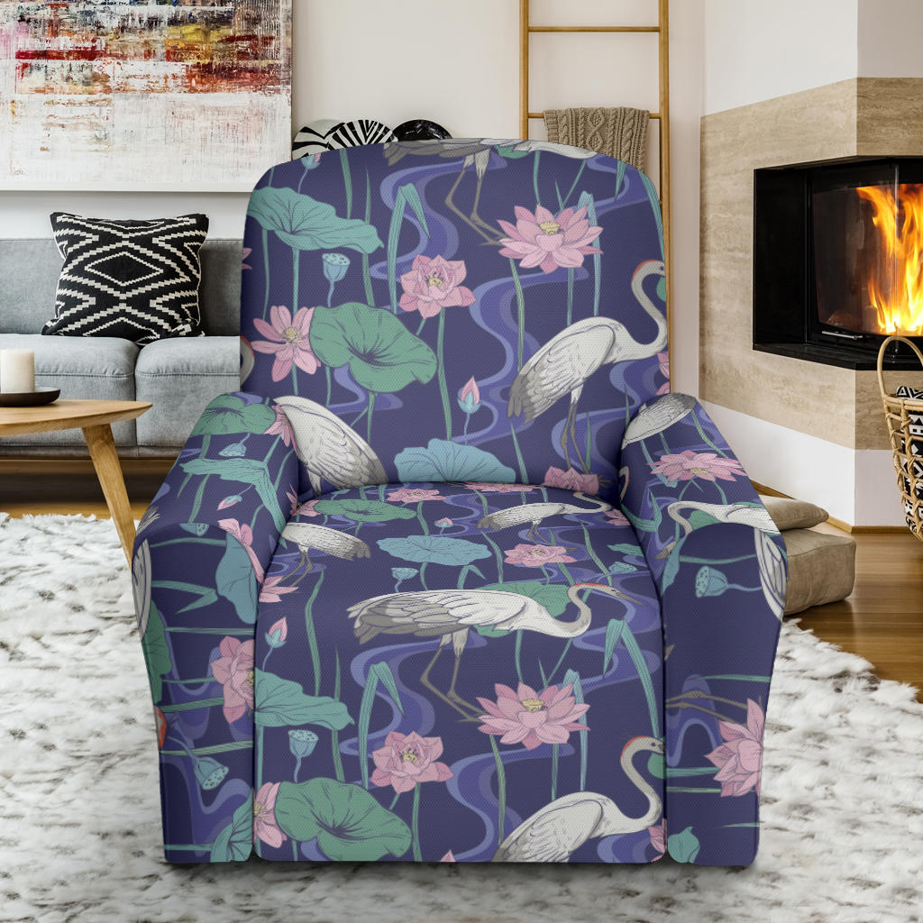 Water Lily Print Design LKS306 Recliner Slipcover with Pocket