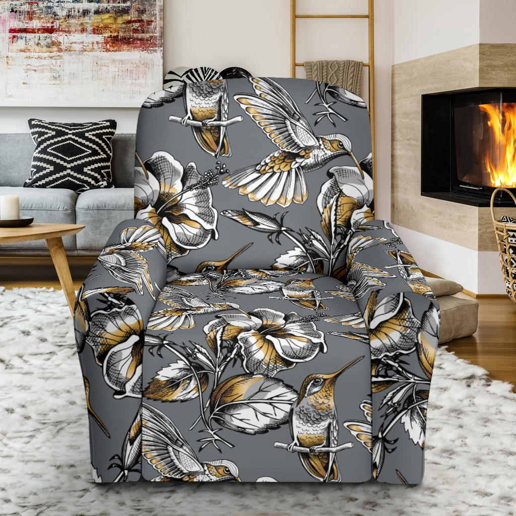 Hummingbird Pattern Print Design 02 Recliner Slipcover with Pocket
