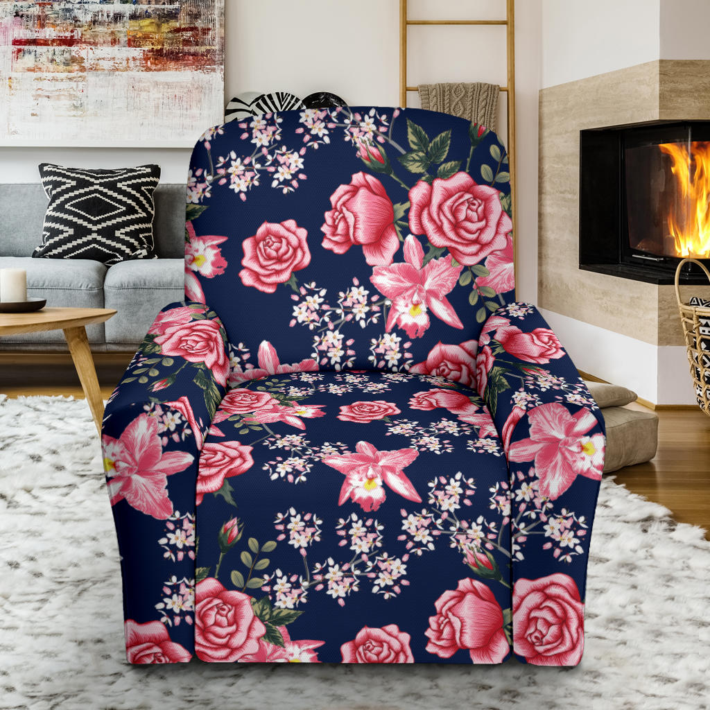 Rose Pattern Print Design A05 Recliner Slipcover with Pocket