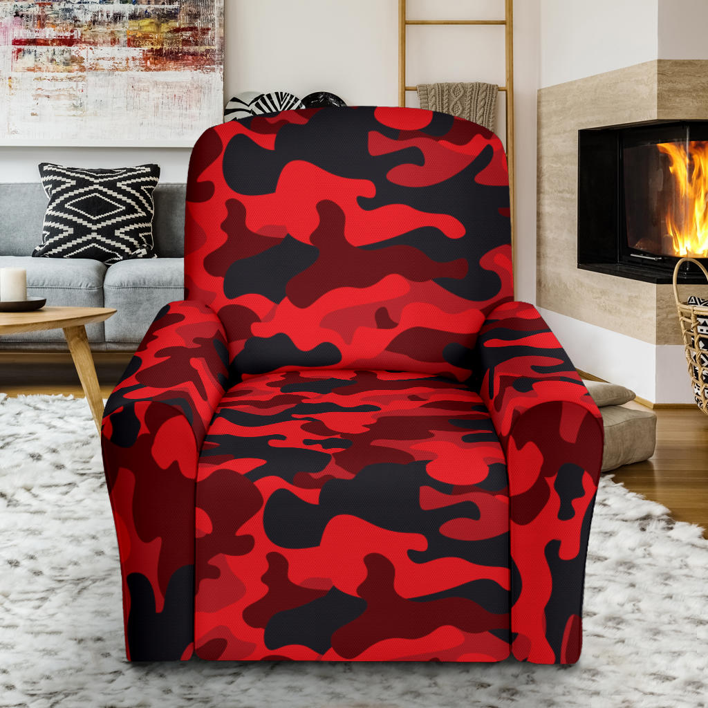 Camo Red Pattern Print Design 03 Recliner Slipcover with Pocket