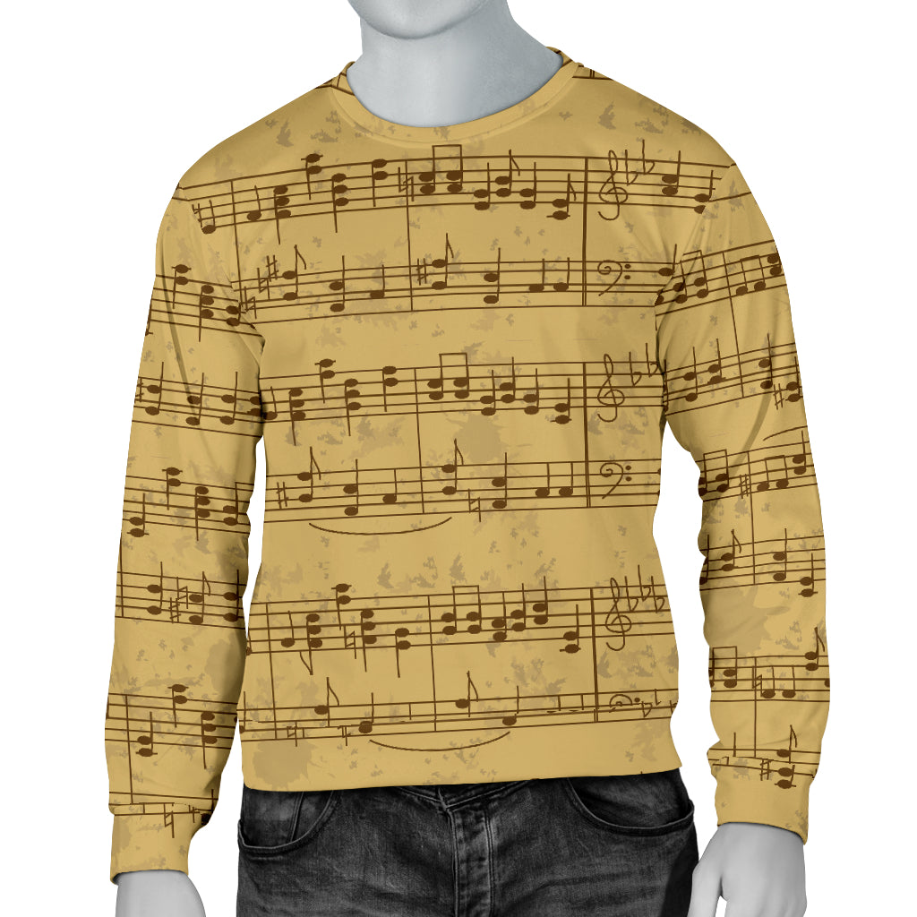 Music Note Vintage Themed Print Men Long Sleeve Sweatshirt