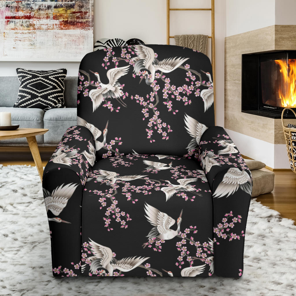 Crane Pattern Print Design 01 Recliner Slipcover with Pocket