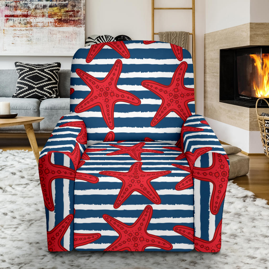 Starfish Red Pattern Print Design 02 Recliner Slipcover with Pocket