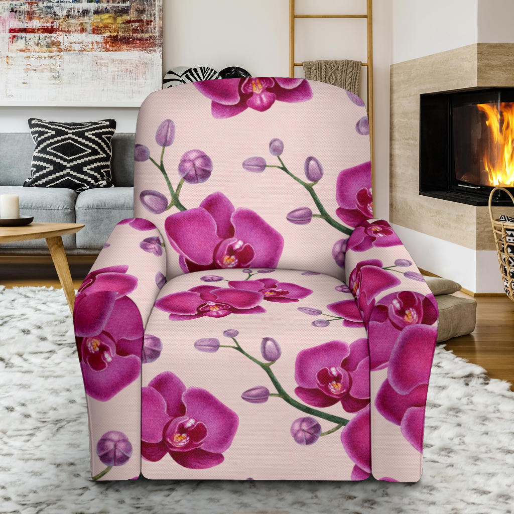 Orchid Pattern Print Design A02 Recliner Slipcover with Pocket