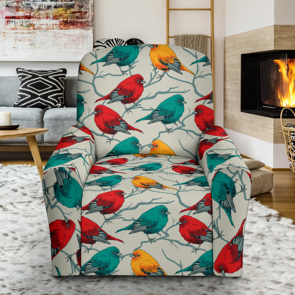 Birds Pattern Print Design 04 Recliner Slipcover with Pocket