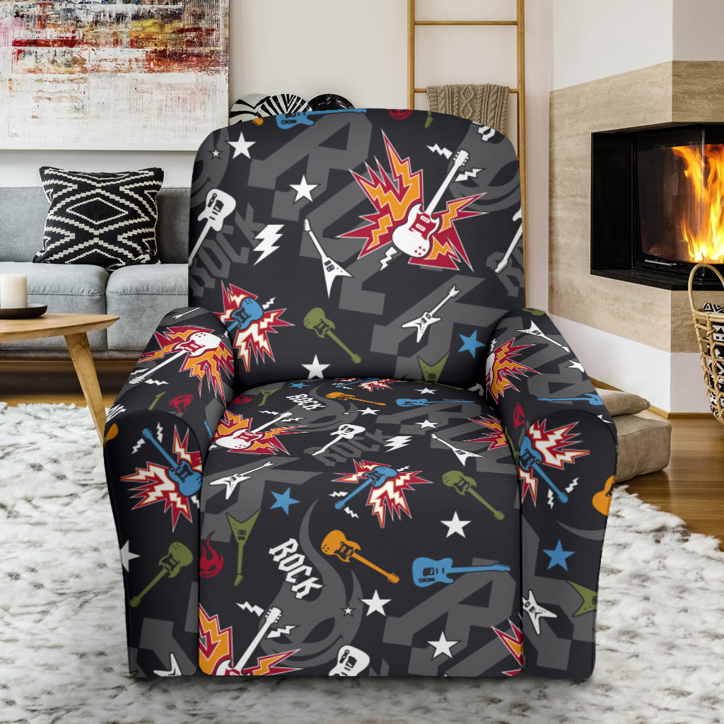 Rock and Roll Pattern Print Design A01 Recliner Slipcover with Pocket