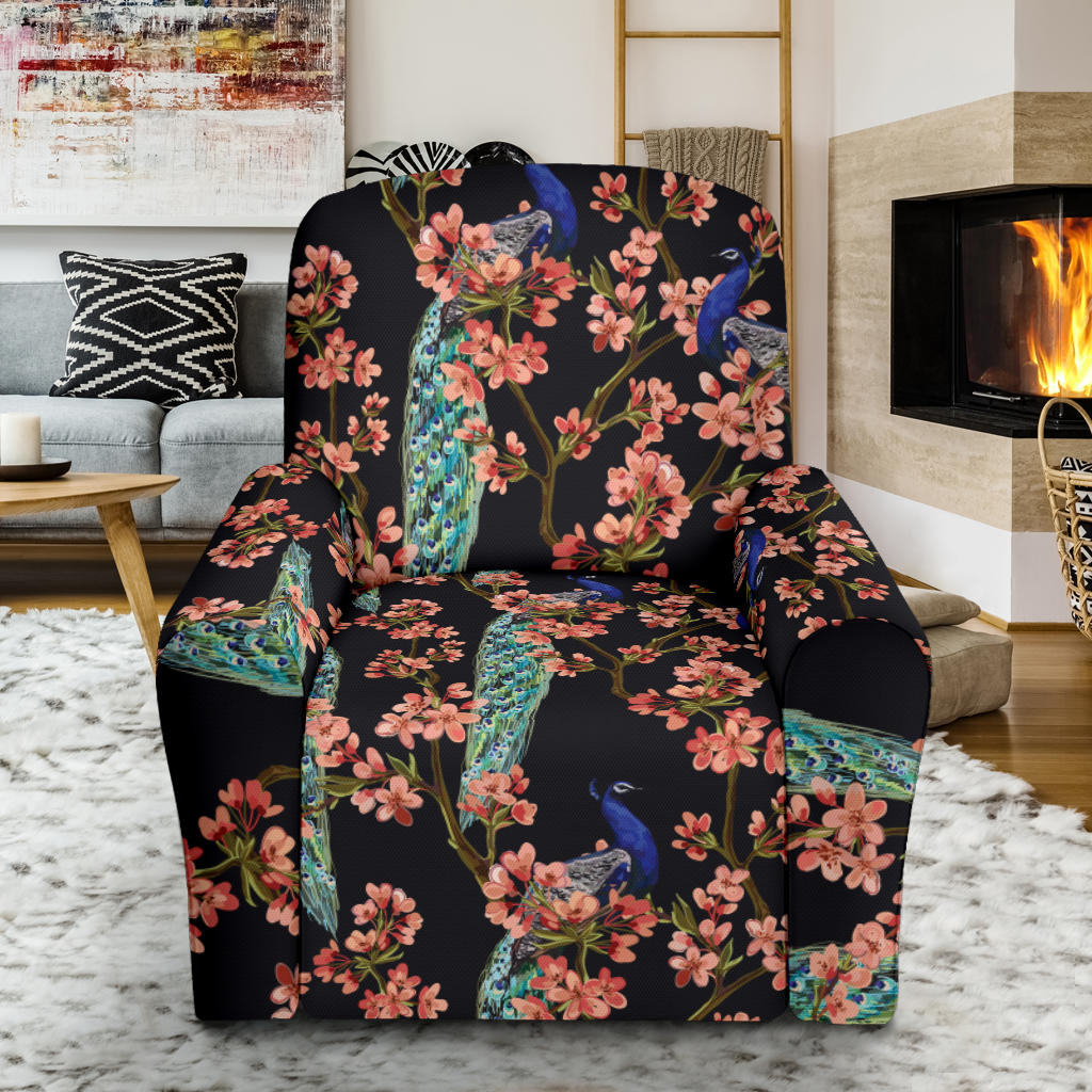 Peacock Pattern Print Design A01 Recliner Slipcover with Pocket