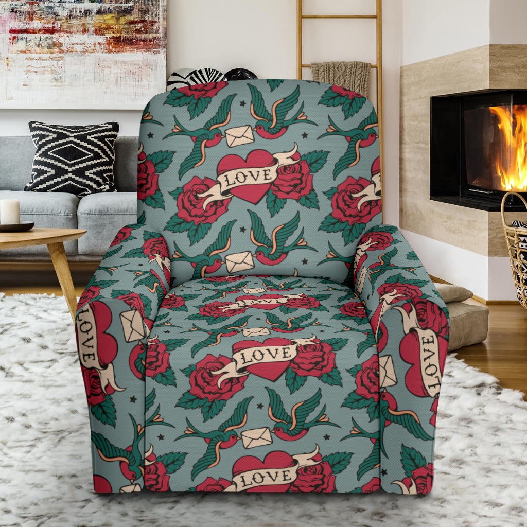 Tattoo Heart Print Design LKS301 Recliner Slipcover with Pocket