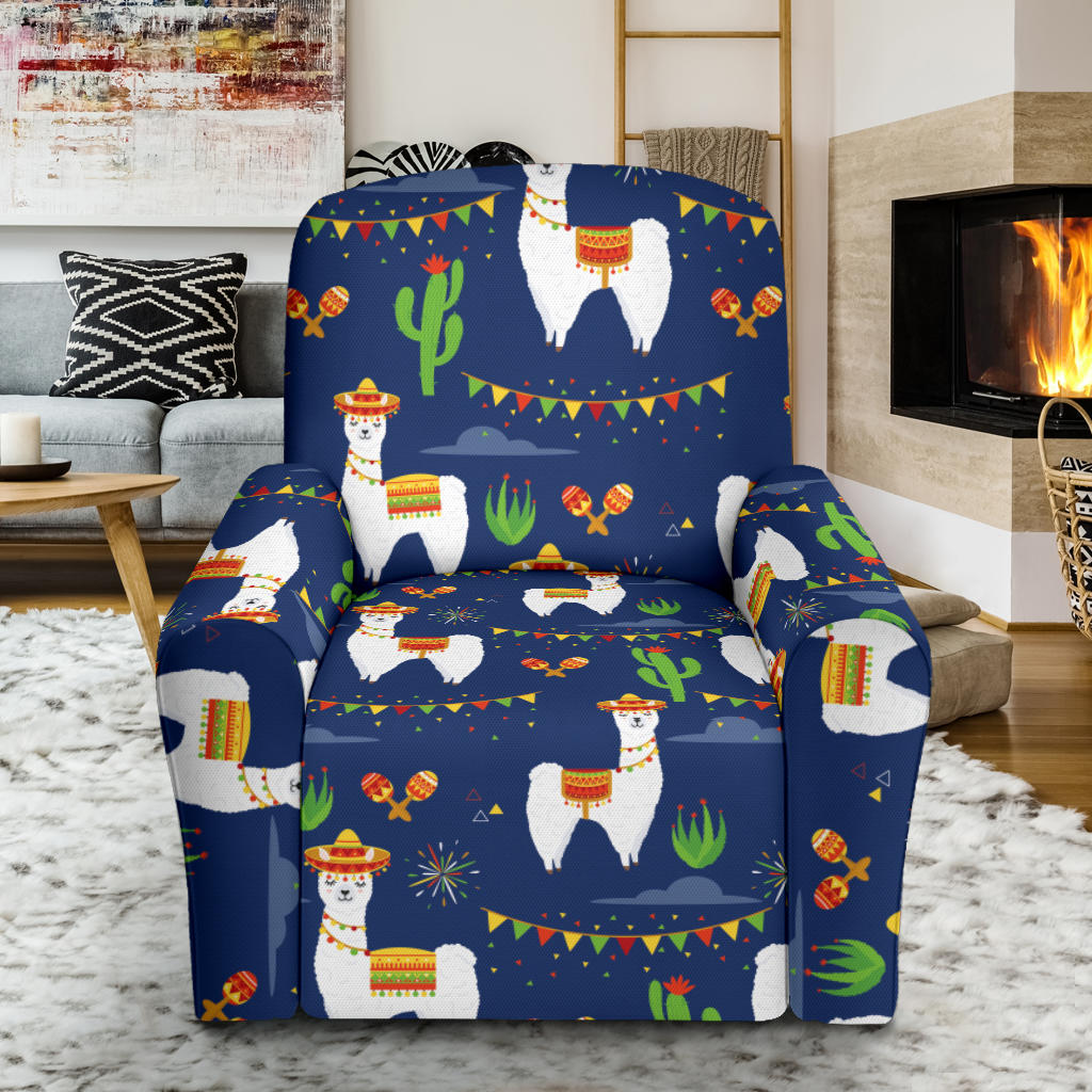 Llama Cactus Pattern Print Design 05 Recliner Slipcover with Pocket