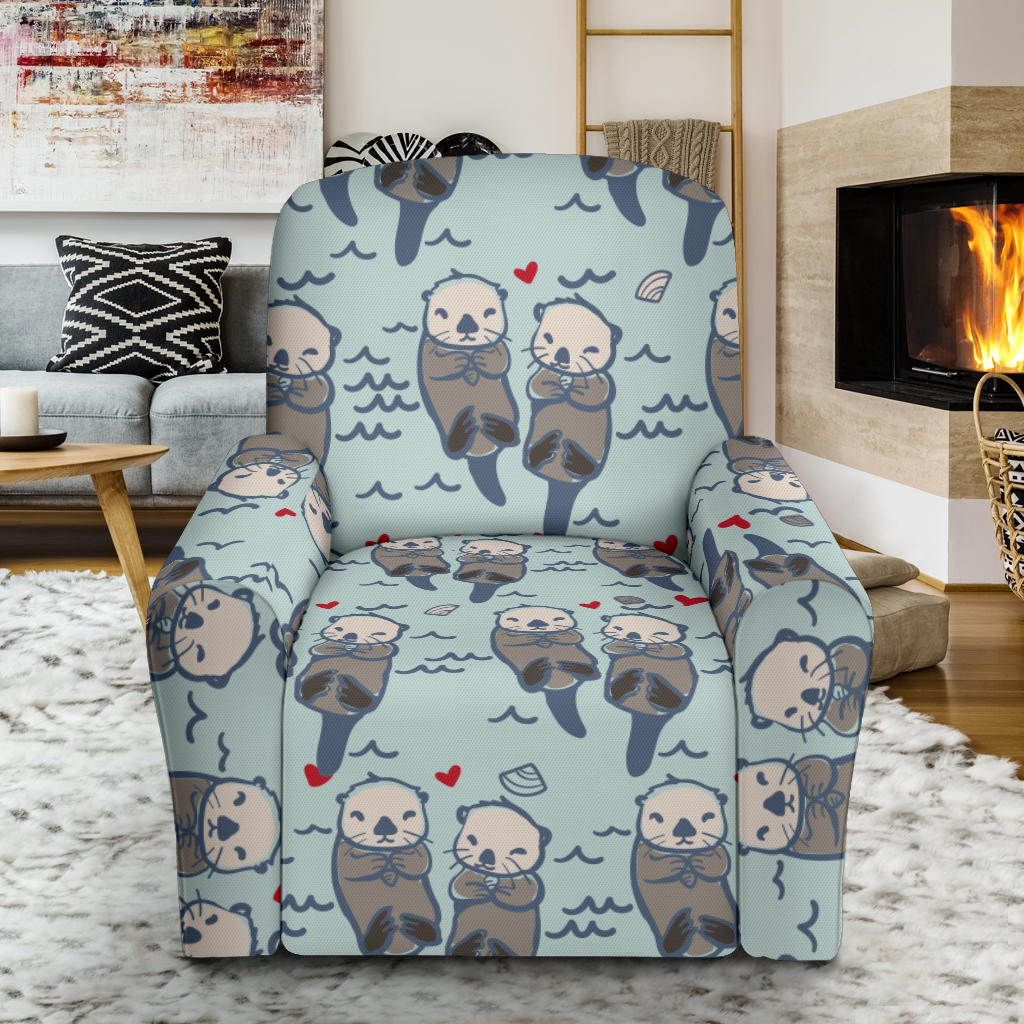 Sea Otter Pattern Print Design 03 Recliner Slipcover with Pocket