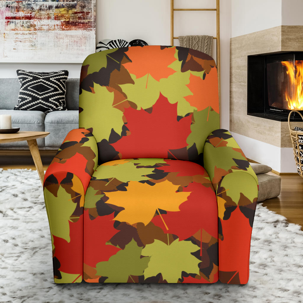 Maple Leaf Pattern Print Design 05 Recliner Slipcover with Pocket