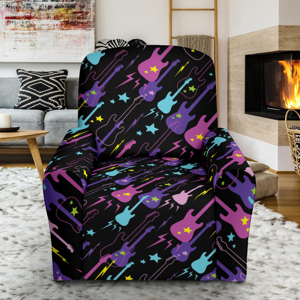 Electric Guitar Pattern Print Design 02 Recliner Slipcover with Pocket