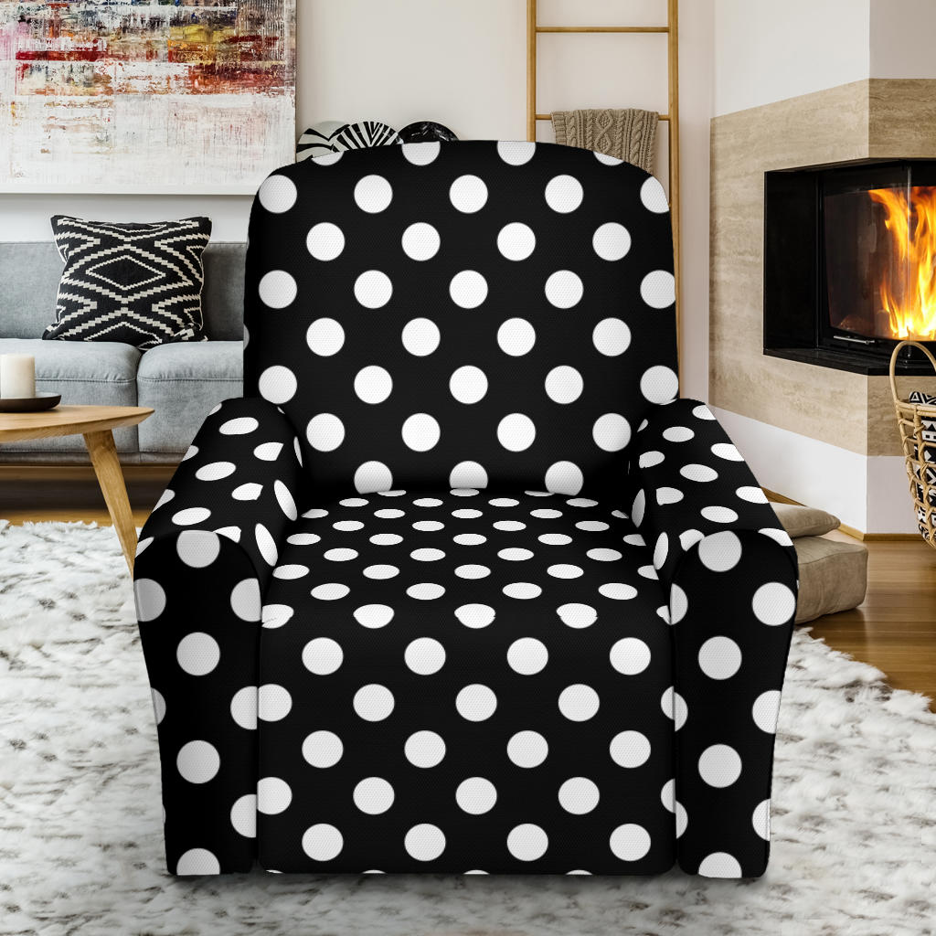 Polka Dot Black White Pattern Print Design 03 Recliner Slipcover with Pocket