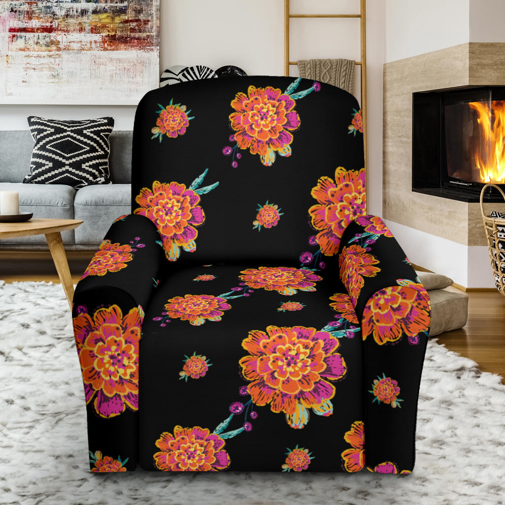 Marigold Pattern Print Design 01 Recliner Slipcover with Pocket