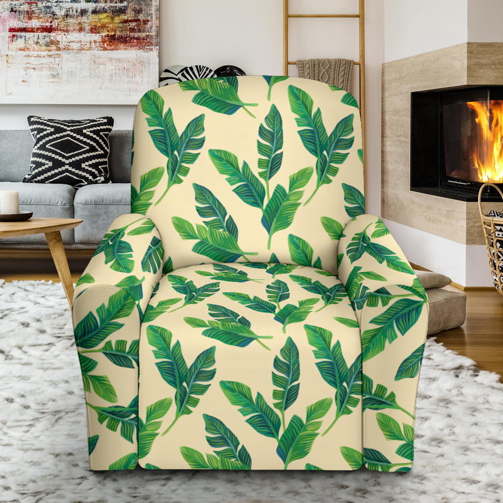 Banana Leaf Pattern Print Design 01 Recliner Slipcover with Pocket