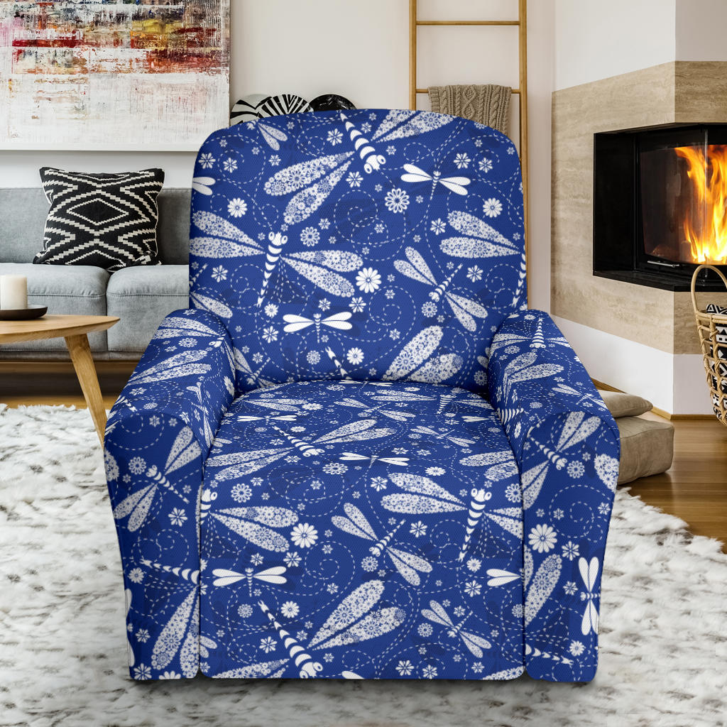Dragonfly Pattern Print Design 03 Recliner Slipcover with Pocket