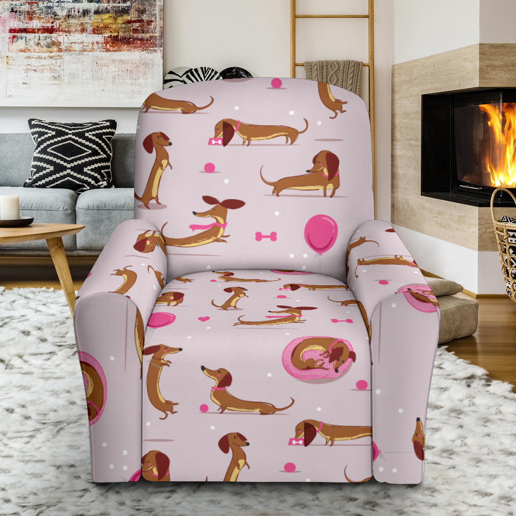 Dachshund Pattern Print Design 10 Recliner Slipcover with Pocket