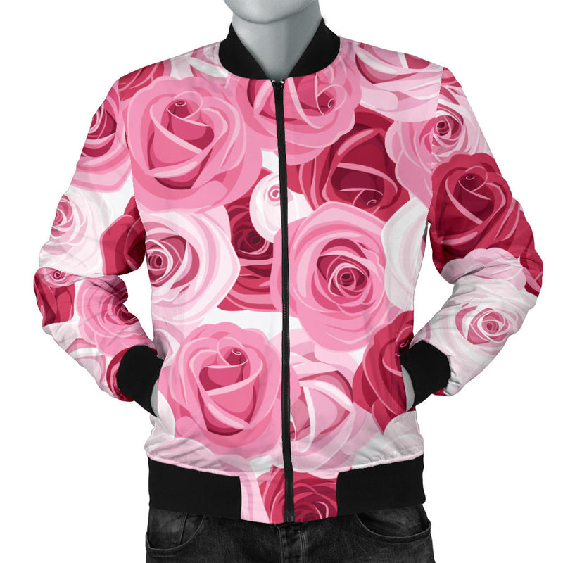 Pink Red Rose Pattern Print Men Bomber Jacket