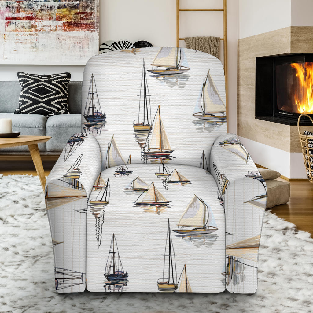 Sailboat Paint Pattern Print Design LKS307 Recliner Slipcover with Pocket