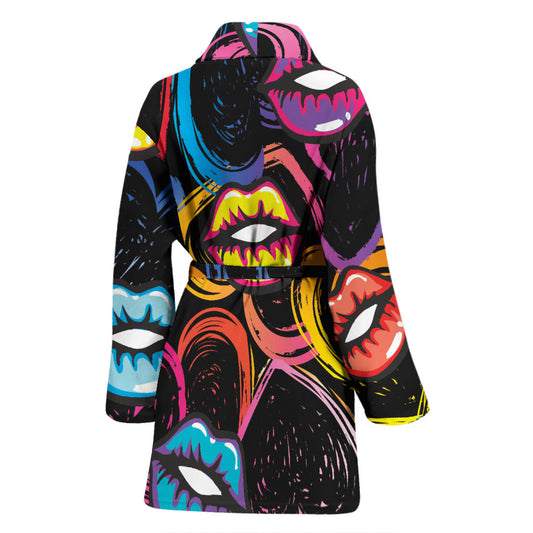 Pop Art Lip Pattern Print Design A03 Women Bathrobe