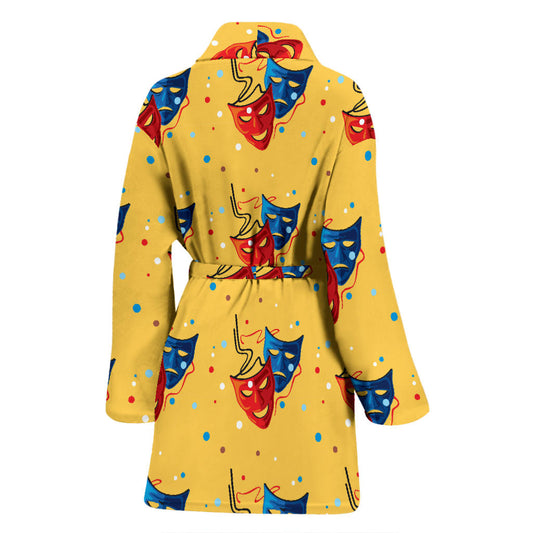 Acting Mask Pattern Print Design 02 Women Bathrobe