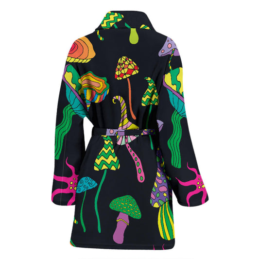Psychedelic Mushroom Pattern Print Design A02 Women Bathrobe