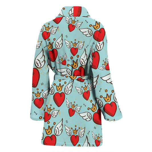 Angel Wings Heart Pattern Print Design 02 Women Bathrobe