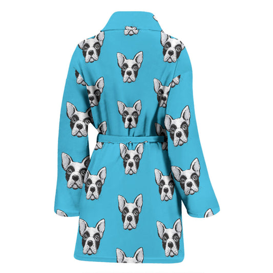 Boston Terrier Pattern Print Design 01 Women Bathrobe
