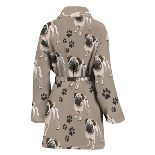 Pug Pattern Print Design A04 Women Bathrobe