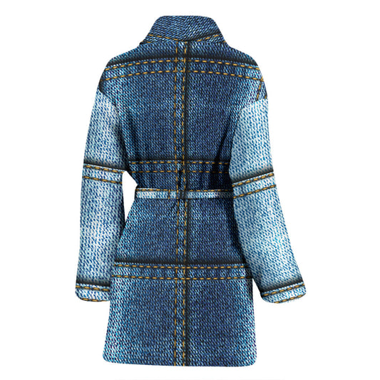 Jean Patchwork Pattern Print Design 02 Women Bathrobe