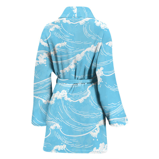 Ocean Wave Pattern Print Design A01 Women Bathrobe