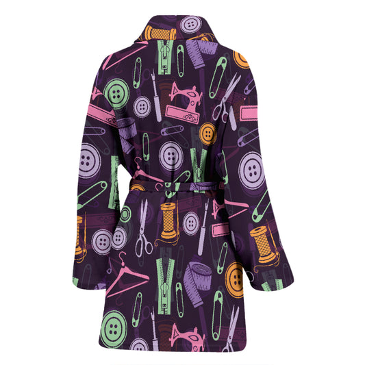 Sewing Equipment Print Design LKS306 Women Bathrobe