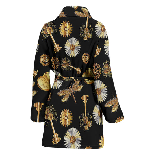 Steampunk Key Dragonfly Print Design LKS303 Women Bathrobe