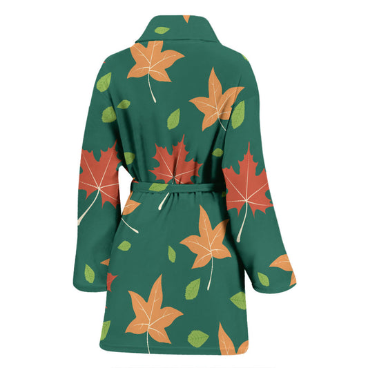 Maple Leaf Pattern Print Design 04 Women Bathrobe