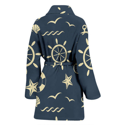 Nautical Pattern Print Design A01 Women Bathrobe