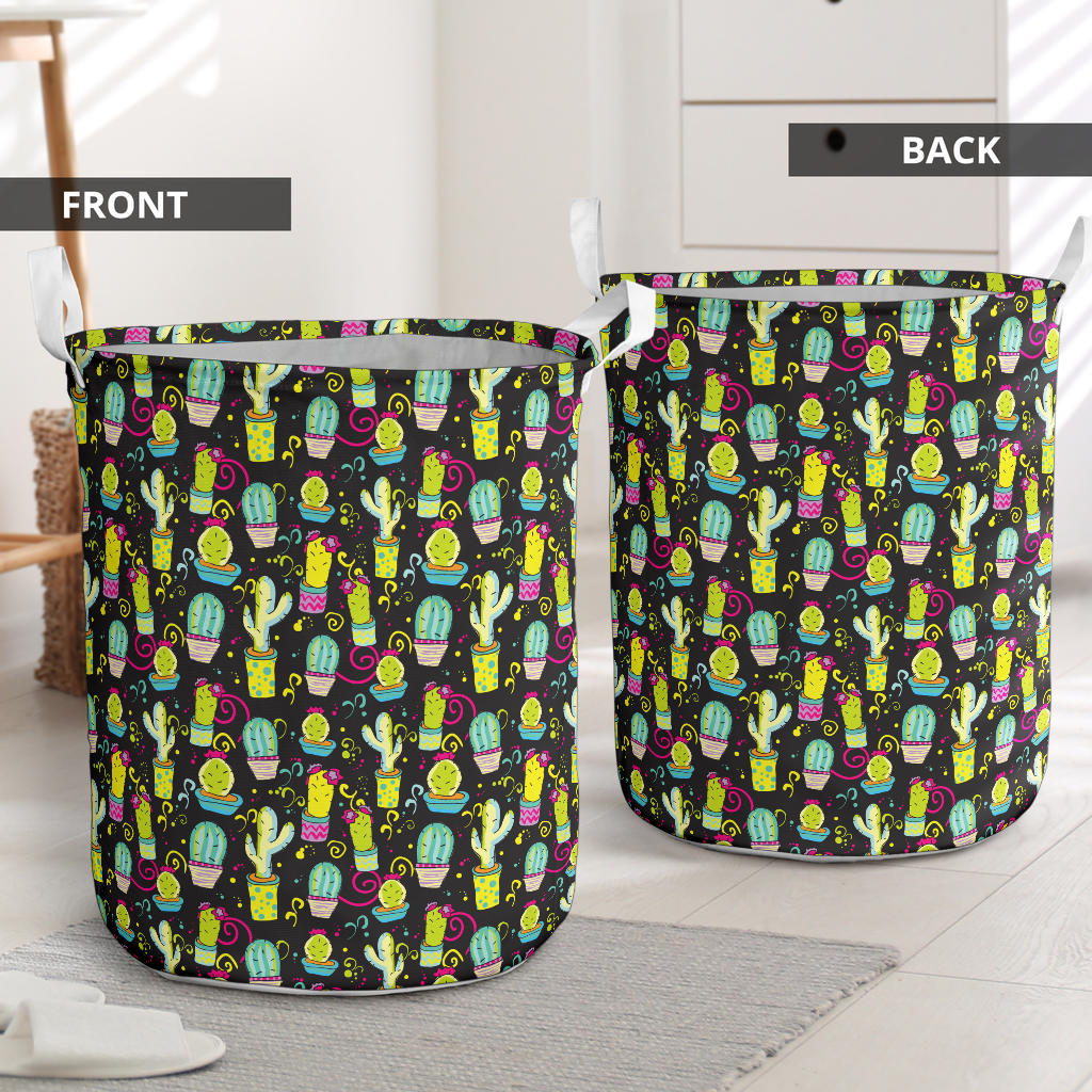 Cactus Neon Style Print Pattern Laundry Basket