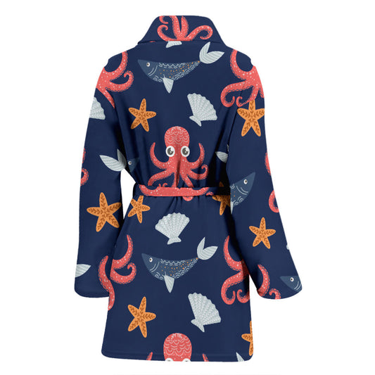 Octopus Pattern Print Design A04 Women Bathrobe