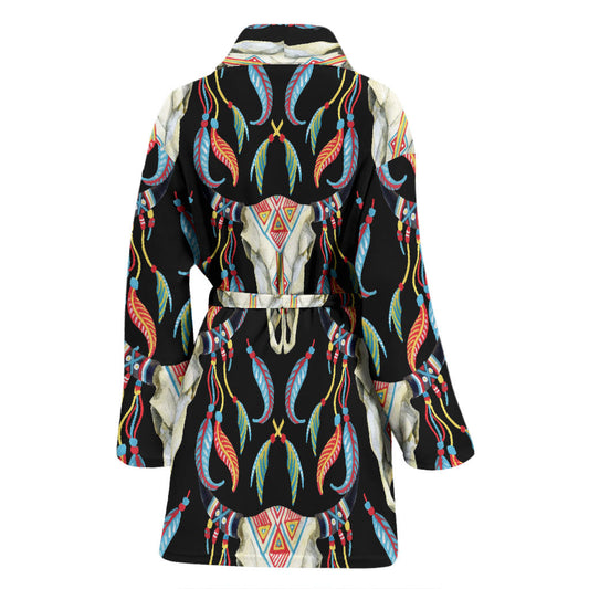 Buffalo Head Boho Style Pattern Print Design 01 Women Bathrobe